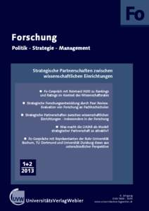 Fo Forschung Politik - Strategie - Management Strategische Partnerschaften zwischen wissenschaftlichen Einrichtungen