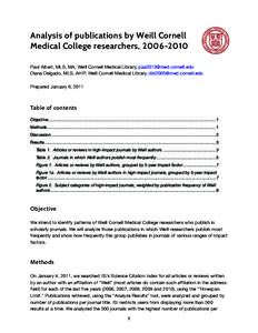 Analysis of publications by Weill Cornell Medical College researchers, Paul Albert, MLS, MA, Weill Cornell Medical Library,  Diana Delgado, MLS, AHIP, Weill Cornell Medical Library, did20