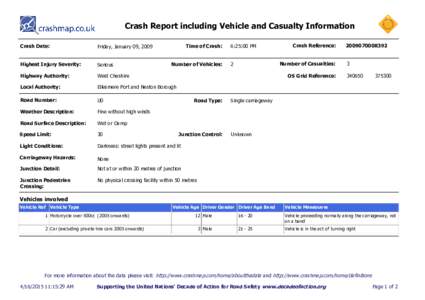 Crash Report including Vehicle and Casualty Information Crash Date: Friday, January 09, 2009  Time of Crash: