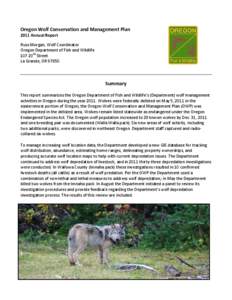 Microsoft Word - FINAL Wolf Conservation and Management Plan-Annual Report 2011.doc
