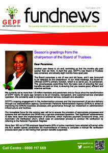 fundnews  Third Edition 2014 The quarterly newsletter for pensioners of the Government Employees Pension Fund