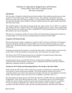 Guidelines for Appointment, Reappointment, and Promotion of Non-Tenure Track (NTT) Academic Faculty Division of Extension Introduction This document is designed to inform Extension faculty members of the guidelines and p