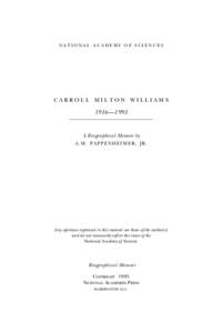 national academy of sciences  Carroll Milton Williams 1916—1991