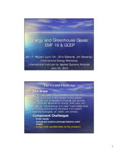 Energy and Greenhouse Gases: EMF 19 & GCEP John P. Weyant (Lynn Orr, Chris Edwards, Jim Sweeney) International Energy Workshop International Institute for Applied Systems Analysis June 25, 2003
