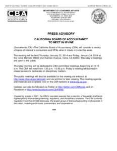 Press AdvisoryCBA to Meet in Irvine - California Board of Accountancy
