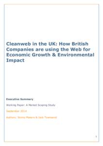 Cleanweb in the UK: How British Companies are using the Web for Economic Growth & Environmental Impact  Executive Summary