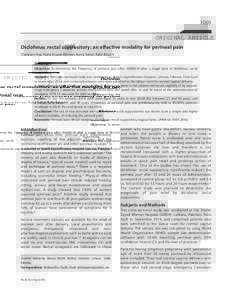 1005  ORIGINAL ARTICLE Diclofenac rectal suppository: an effective modality for perineal pain Shabnam Naz, Naila Yousuf Memon, Asma Sattar, Rafia Baloch