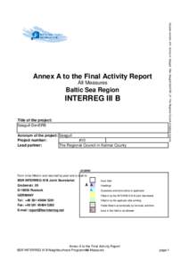Annex A to the Final Activity Report All Measures Baltic Sea Region  INTERREG III B