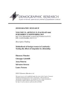 Motherhood of foreign women in Lombardy: Testing the effects of migration by citizenship