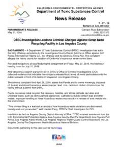 DTSC Investigation Leads to Criminal Charges Against Scrap Metal Recycling Facility in Los Angeles County