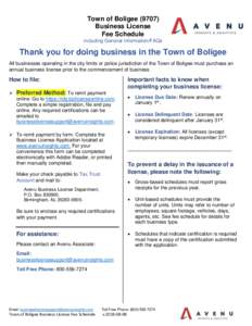 Town of BoligeeBusiness License Fee Schedule including General Information/FAQs  Thank you for doing business in the Town of Boligee