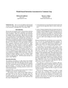 Model-based Intrusion Assessment in Common Lisp Robert P. Goldman Steven A. Harp  SIFT, LLC