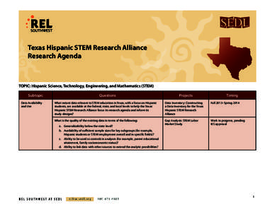 Texas Hispanic STEM Research Alliance Research Agenda TOPIC: Hispanic Science, Technology, Engineering, and Mathematics (STEM) Subtopic Data Availability