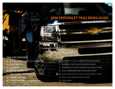 2014 chevrolet TRAILERING GUIDE  Table of contents 02	 SELECTING A VEHICLE/Maximum Trailer Weight Ratings  10	 SILVERADO Fifth-Wheel/Gooseneck TRAILER WEIGHT RATINGS