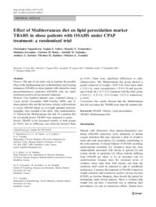 Sleep Breath:873–879 DOIs11325ORIGINAL ARTICLE  Effect of Mediterranean diet on lipid peroxidation marker