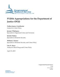 FY2016 Appropriations for the Department of Justice (DOJ)