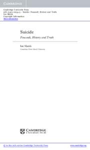 Cambridge University Press3 - Suicide: Foucault, History and Truth Ian Marsh Copyright Information More information