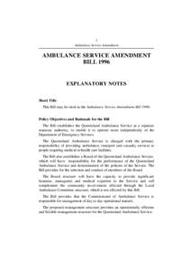 1 Ambulance Service Amendment AMBULANCE SERVICE AMENDMENT BILL 1996