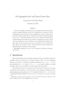 On Aggregation Sets and Lower-Convex Sets Tiantian Mao∗† and Ruodu Wang† November 24, 2014 Abstract It has been a challenge to characterize the set of all possible sums of random variables