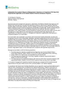 Independent Accountant’s Report on Management’s Assertions on Compliance With Specified Requirements Applicable to the Federal Student Financial Assistance Programs To the Board of Directors National Student Clearing