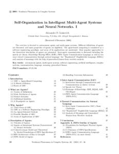 c 2001 Nonlinear Phenomena in Complex Systems ° Self-Organization in Intelligent Multi-Agent Systems and Neural Networks. I Alexander D. Linkevich