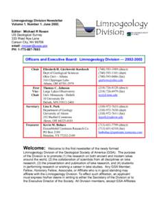 Limnogeology Division Newsletter Volume 1. Number 1. JuneEditor: Michael R Rosen US Geological Survey 333 West Nye Lane Carson City, NV 89706