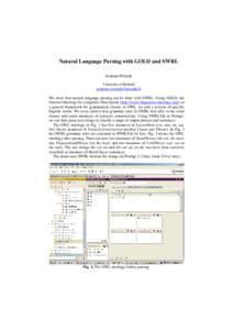 Natural Language Parsing with GOLD and SWRL Graham Wilcock University of Helsinki  We show that natural language parsing can be done with SWRL. Using GOLD, the