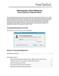 Virtual TimeClock  ® Administrator Quick Reference Virtual TimeClock 15 Network Edition