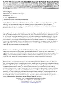 Call for Papers 8. Internationaler Mittellateinerkongress Medialatinitas. – 21. September 2017 