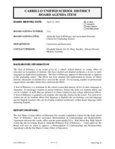 CABRILLO UNIFIED SCHOOL DISTRICT BOARD AGENDA ITEM BOARD MEETING DATE: April 12, 2012