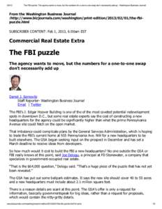 [removed]The FBI puzzle: The agency wants to move, but the numbers for a one-to-one swap don’t necessarily add up - Washington Business Journal From the Washington Business Journal :http://www.bizjournals.com/washington