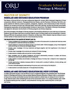 Graduate School of Theology & Ministry MASTER OF DIVINITY MODULAR AND DISTANCE EDUCATION PROGRAM