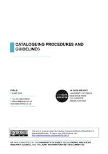 UK Data Archive Cataloguing Procedures and Guidelines