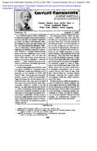 Essays of an Information Scientist, Vol:10, p.196, 1987 Current Contents, #31, p.3, August 3, 1987  Click here to see Reprint 