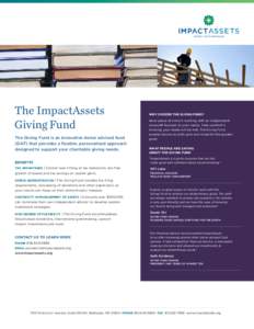 The ImpactAssets Giving Fund The Giving Fund is an innovative donor advised fund (DAF) that provides a flexible, personalized approach designed to support your charitable giving needs. BENEFITS