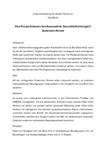 Zusammenfassung der Master-Thesis von Jürg Bleuer Sind Kreuzschmerzen berufsassoziierte Gesundheitsstörungen? Systematic Review