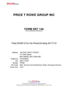 PRICE T ROWE GROUP INC  FORM DEF 14A (Proxy Statement (definitive))