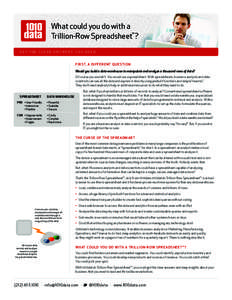 What could you do with a Trillion-Row Spreadsheet™ ? GET THE CLEAR ANSWERS YOU NEED F I R ST, A D I F FE RE NT QUE STION Would you build a data warehouse to manipulate and analyze a thousand rows of data?
