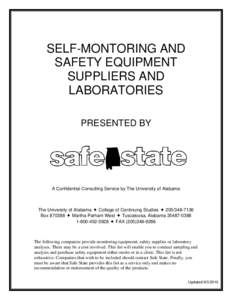 SELF-MONTORING AND SAFETY EQUIPMENT SUPPLIERS AND LABORATORIES PRESENTED BY