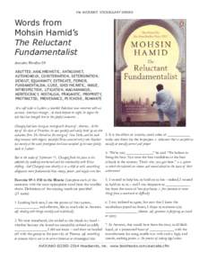 the AVOCABO VOCABULARY SERIES  Words from Mohsin Hamid’s The Reluctant Fundamentalist