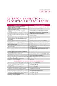 RESEARCH EXHIBITION/ EXPOSITION DE RECHERCHE PROJECT/ PROJET EXHIBITORS/EXPOSANTS