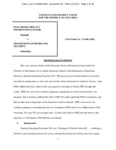 Case 1:13-cvJEB Document 19 FiledPage 1 of 16  UNITED STATES DISTRICT COURT FOR THE DISTRICT OF COLUMBIA  ELECTRONIC PRIVACY