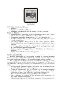 Diori HAMANI Né le 16 juin 1916 à Soudouré (Niamey) - Instituteur