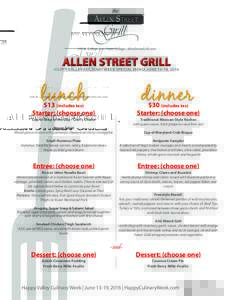100 W. College Ave., State College | AllenStreetGrill.com  ALLEN STREET GRILL HAPPY VALLEY CULINARY WEEK SPECIAL MENU: JUNE 13-19, 2016