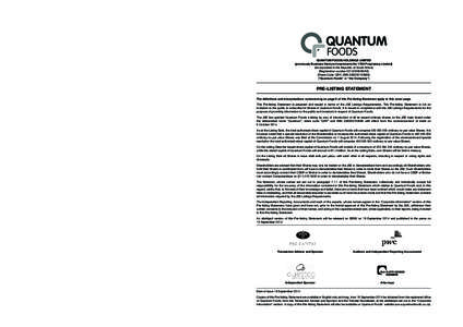 QUANTUM FOODS HOLDINGS LIMITED (previously Business Venture Investments No 1792 Proprietary Limited) (Incorporated in the Republic of South Africa) (Registration number) (Share Code: QFH, ISIN ZAE000193686