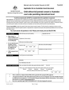 Statement under the Australian Passports ActForm B-9 Application for an Australian travel document