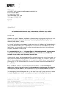 Microsoft Word - 2015_03_31_PUB Urgent letter to DoS regarding threat to Mobley from Saudi military action in Yemen