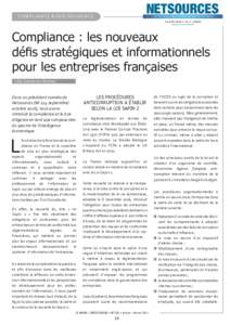 COMPLIANCE & DUE DILIGENCE  Compliance : les nouveaux défis stratégiques et informationnels pour les entreprises françaises Lilia Genevois-Rusnac