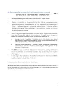 SBD 9 - Certification Of Indepenent Bid Determination
