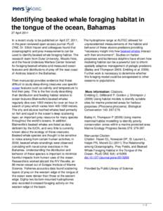 Identifying beaked whale foraging habitat in the tongue of the ocean, Bahamas